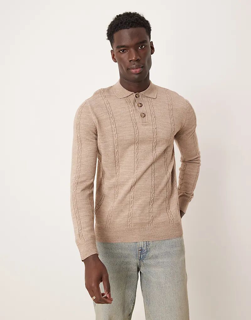 

Трикотажный джемпер-поло с косичным узором в камне ASOS DESIGN