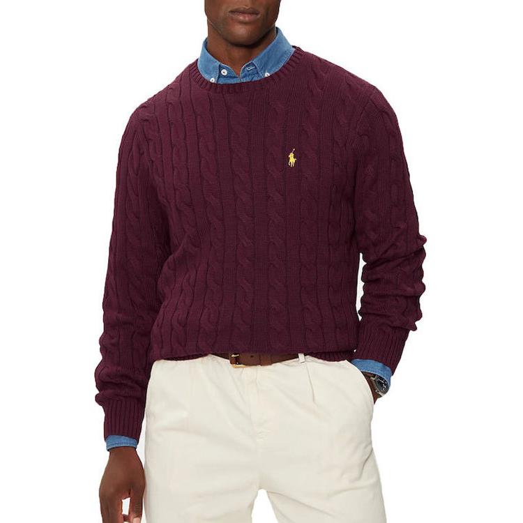 

Джемпер с вышитым логотипом и косой вязкой Polo Ralph Lauren, темно-красный