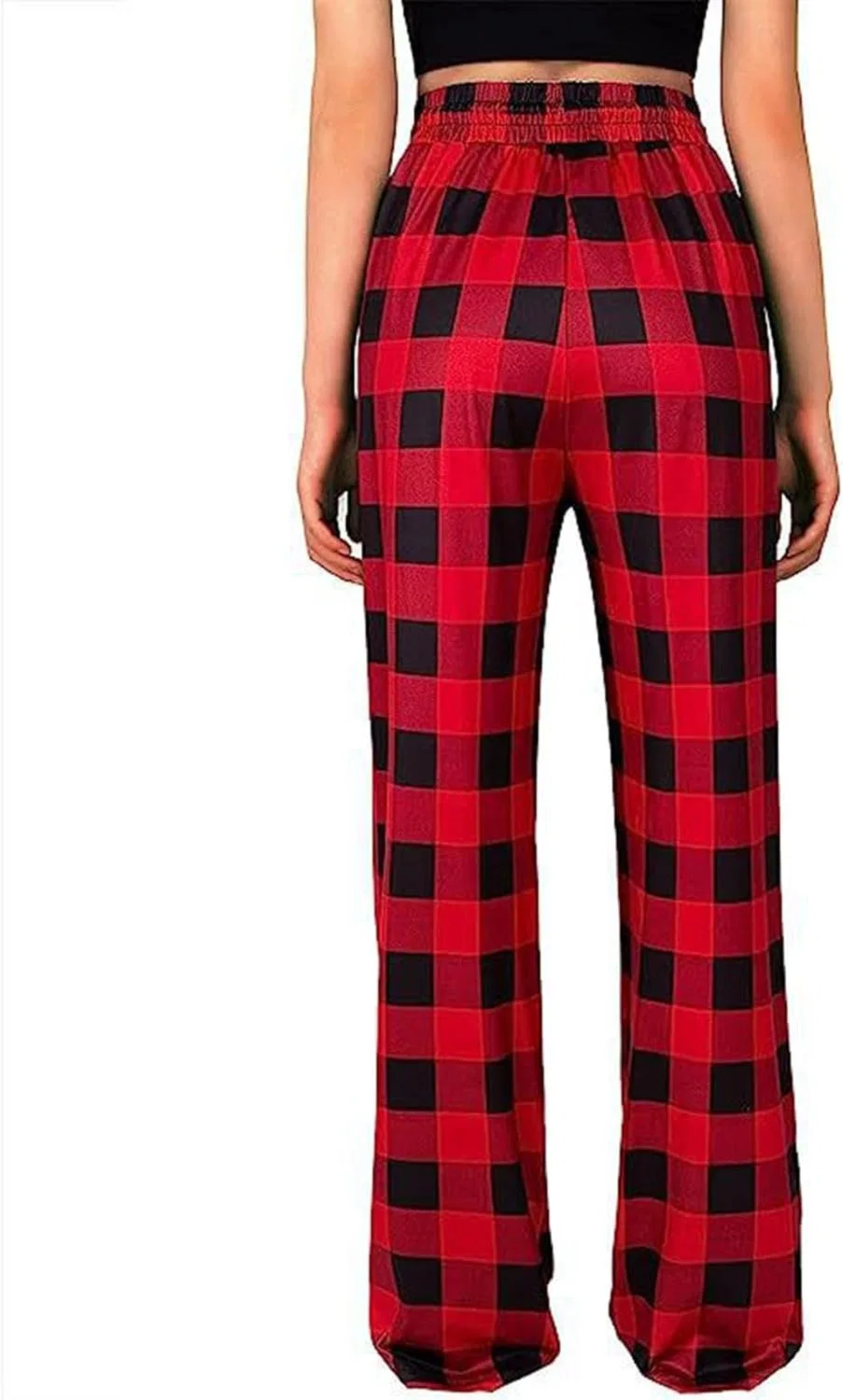 Пижамные брюки женские широкие с принтом Buffalo Plaid, на резинке и шнурке, красный — фото 2