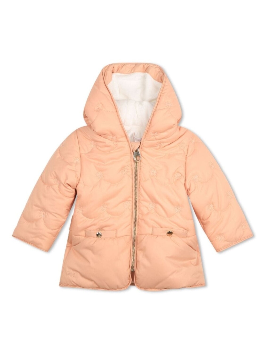 

Chloé Kids пуховик с цветочной вышивкой, оранжевый