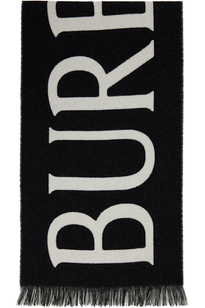 

Шерстяной шарф с надписью «Burberry» черного и серого цветов
