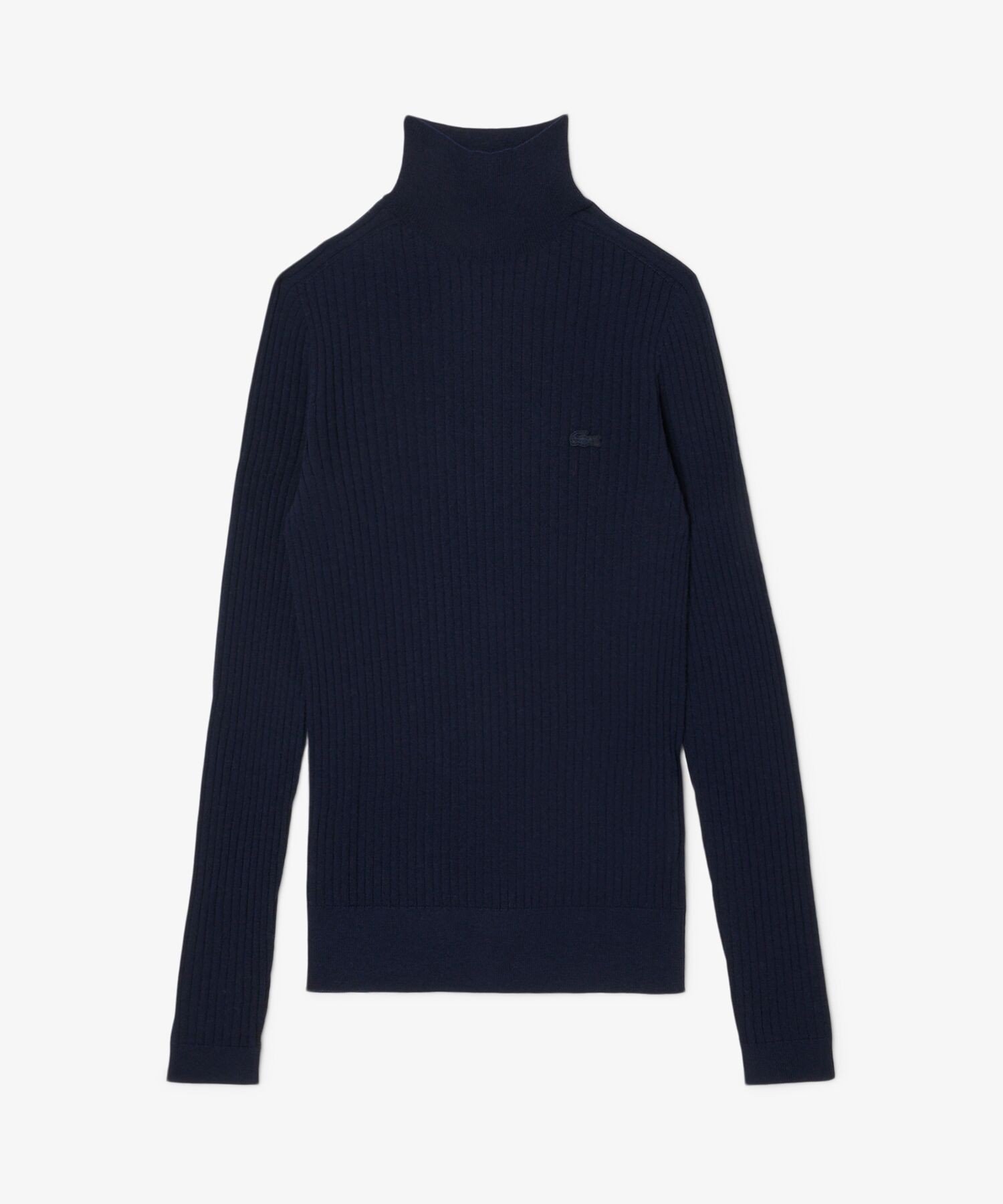 Свитер Lacoste, вязаный из мериносовой шерсти, 3D-вязание, высокий воротник, Navy — фото 3
