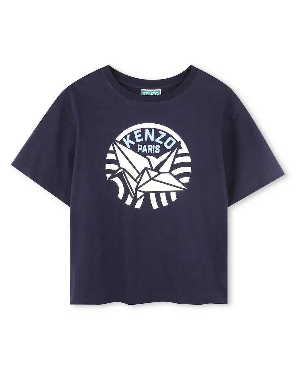 

Футболка хлопковая голубая для девочки Kenzo Kids, тёмно-синий