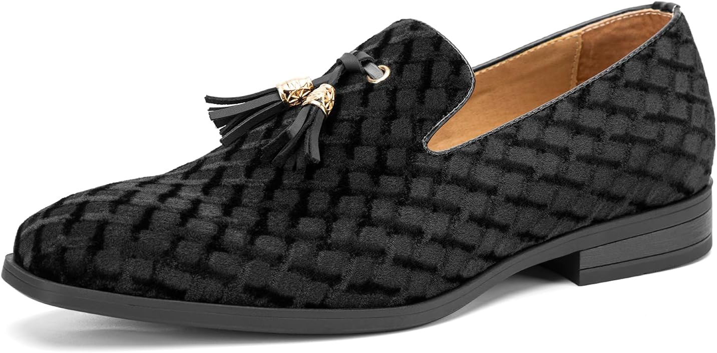 

Мужские винтажные бархатные лоферы с вышивкой, элегантные лоферы без застежки, тапочки-лоферы с кисточками Jitai, черный