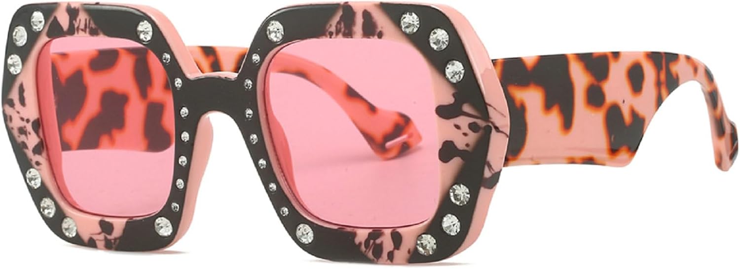 

Крупные солнцезащитные очки с бриллиантами и стразами, женские квадратные солнцезащитные очки, модные блестящие очки для вечеринок, нестандартные толстые очки mincl, Pink