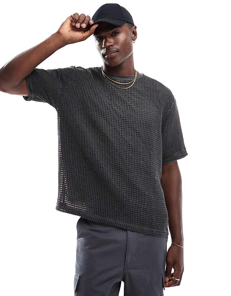 

Pull&Bear – Черная футболка из двухслойной сетки