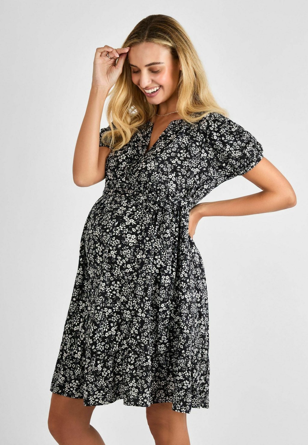 

Платье-рубашка MATERNITY FIT - FLORAL BUTTON MINI WITH TIE JoJo Maman Bébé, черный