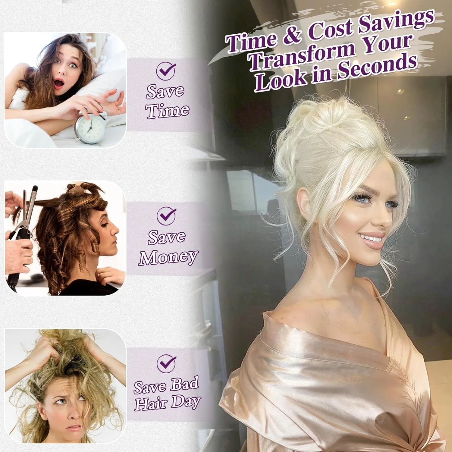Набор из двух накладных пучков для волос «Messy Bun» от BARSDAR Barsdar, Platinum Blonde — фото 3
