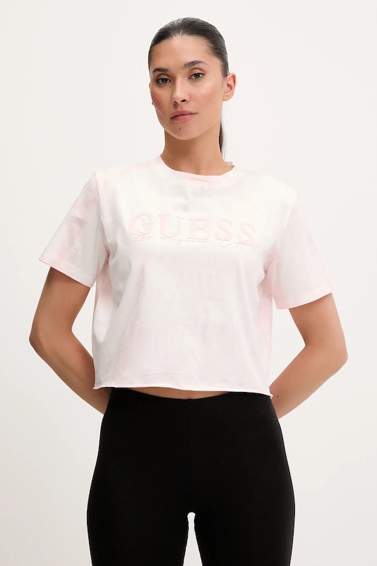 

Хлопковая футболка GENZIANA Guess, розовый