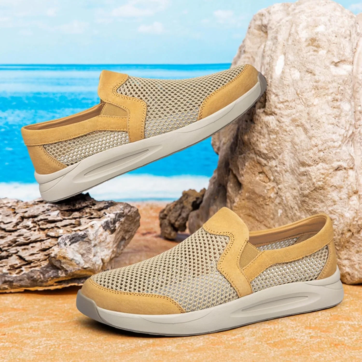 Мокасины мужские дышащие Mesh Loafers, желтый Aokisx — фото 2