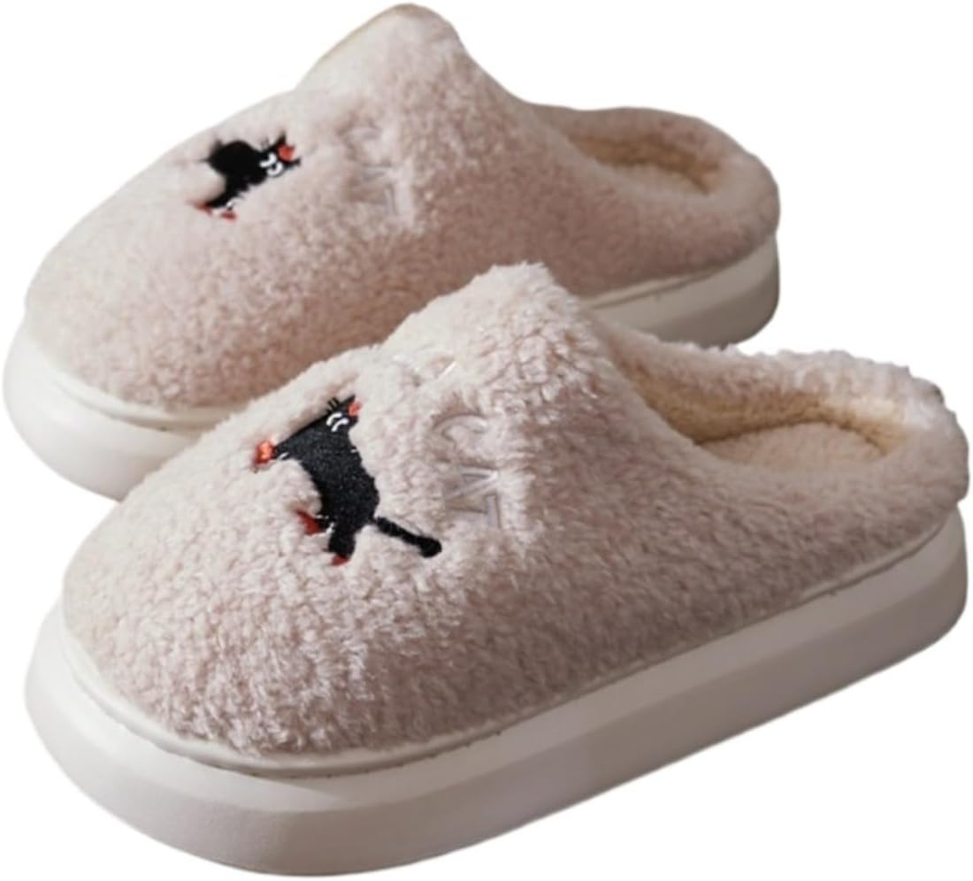 

Милые тапочки с котиком для женщин и мужчин, плюшевые, пушистые, забавные, для любителей кошек, для дома и улицы, теплые, с мультяшным дизайном, противоскользящие Elirar, белый