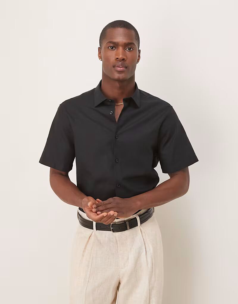 

Строгая рубашка из льняной смеси ASOS DESIGN черного цвета