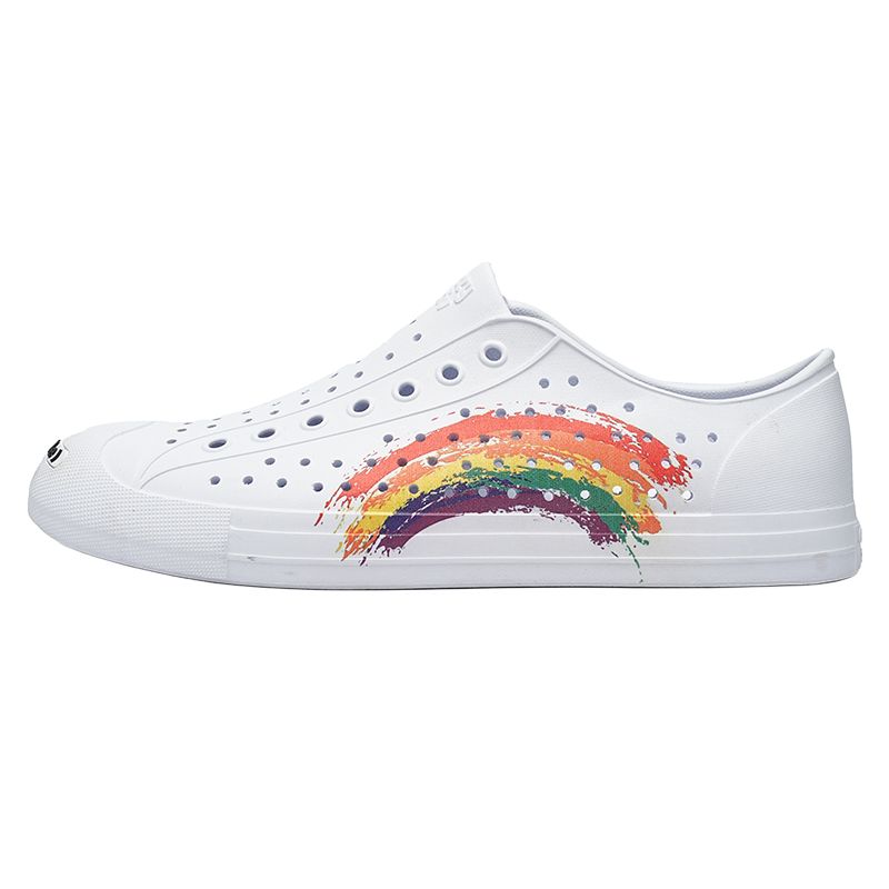 

CRAZY ATIV Клоги Rainbow унисекс радужные белые с открытым мыском, цвет Rainbow, White, Open-Ended Smile