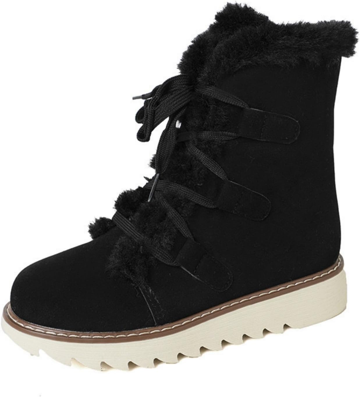 

Женские зимние ботинки без застежки, утепленные мехом, ботильоны для мужчин на шнуровке, прогулочные снегоступы с термоизоляцией, удобные для отдыха на улице, повседневные, комфортные, для походов, модные снеговые ботинки унисекс Generic, черный