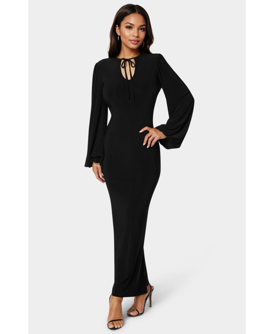 

Женское длинное платье с рукавами Поэт и завязками на шее Bebe, Black