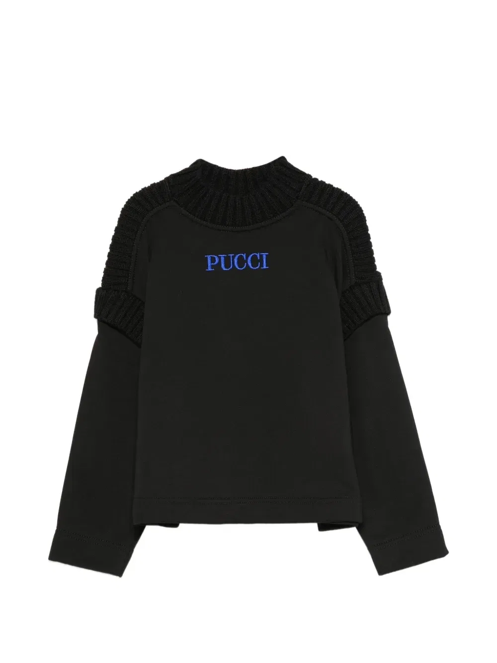 Джемпер из ребристого трикотажа с вышитым логотипом PUCCI Junior, черный