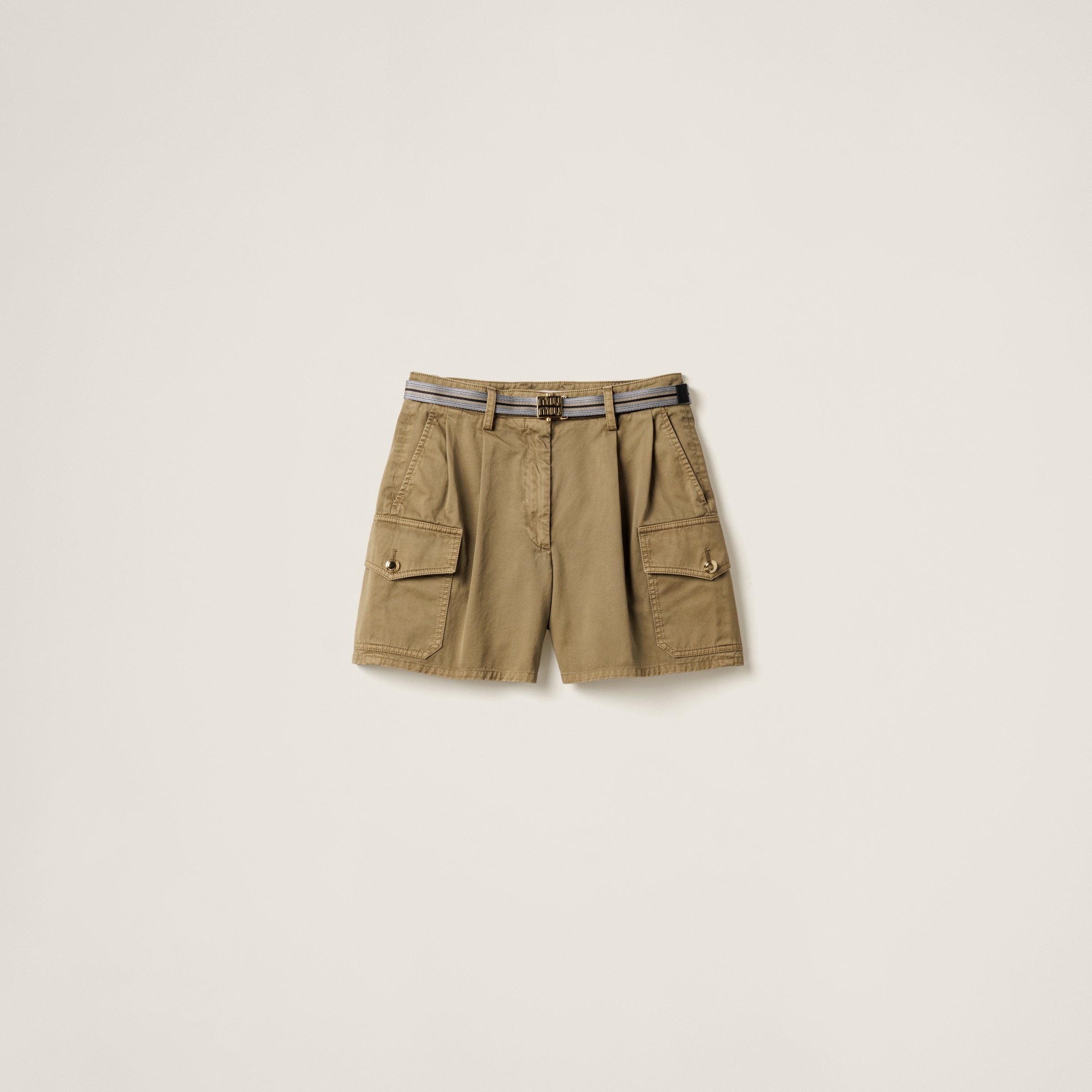 

Шорты из хлопкового сатина, окрашенные в готовом виде MIU MIU, оливково-зеленый