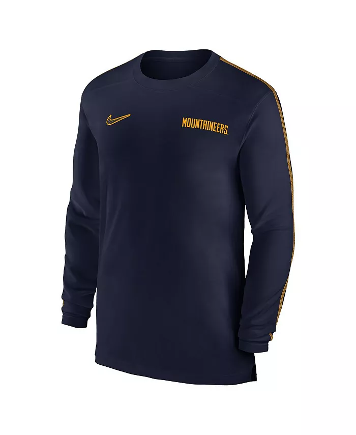 Мужская синяя футболка West Virginia Mountaineers 2024 Sideline Coach UV Performance с длинным рукавом Nike — фото 2