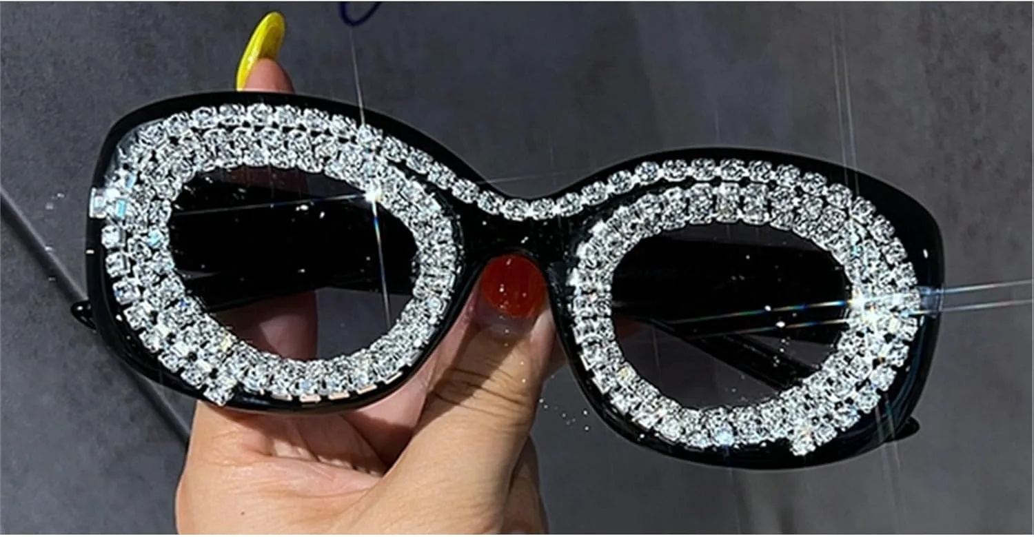 

Солнцезащитные очки Willochra с круглыми стразами для женщин, модные, роскошные, с крупными блестками, бриллиантовые, стильные, для вечеринок, 2pcs-black&red