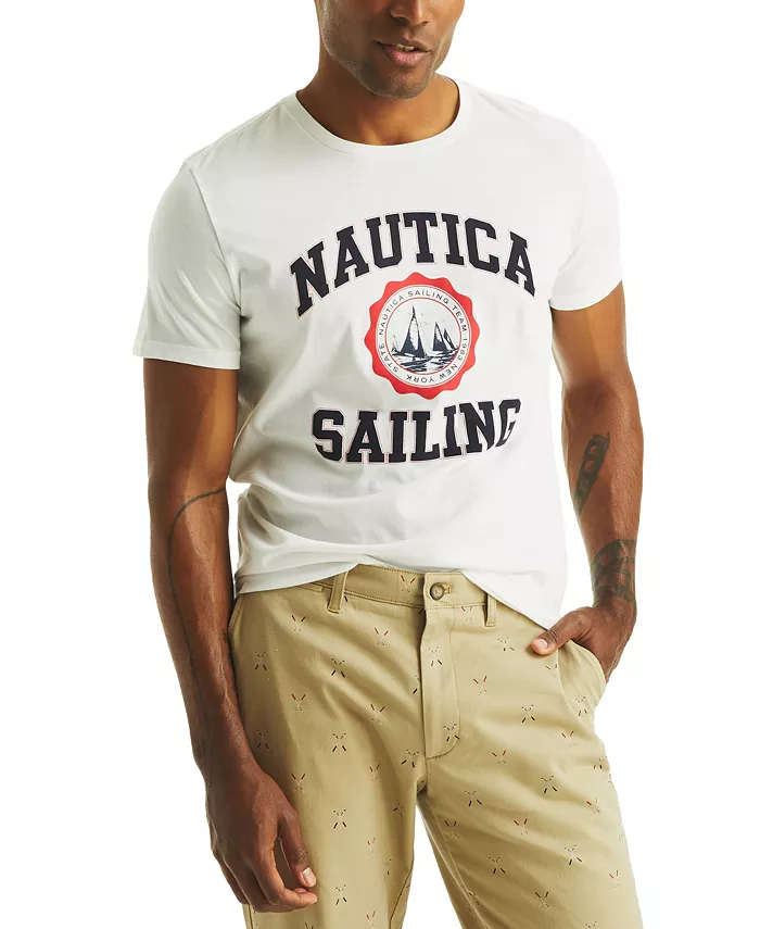 

Мужская футболка классического кроя с принтом в виде парусного логотипа Nautica, белый