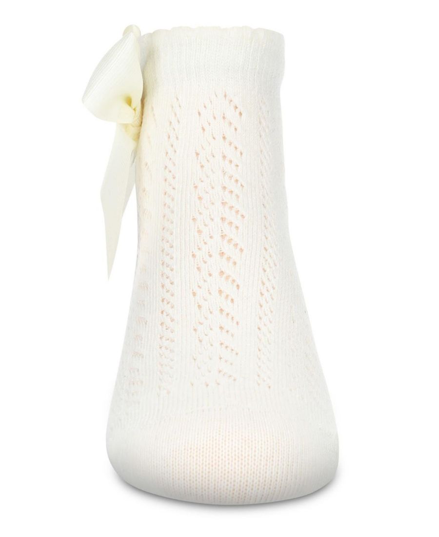Вязаные ажурные носки-бантики на щиколотку для девочек MeMoi, Winter white — фото 2