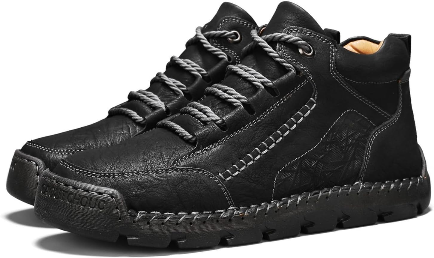 

Мужские винтажные кожаные ботинки Чукка ручной работы, классические повседневные с шнуровкой, с круглым носком, высокие ботинки до щиколотки, удобные, легкие, с нескользящей подошвой, дышащие Yrzhgdl, черный