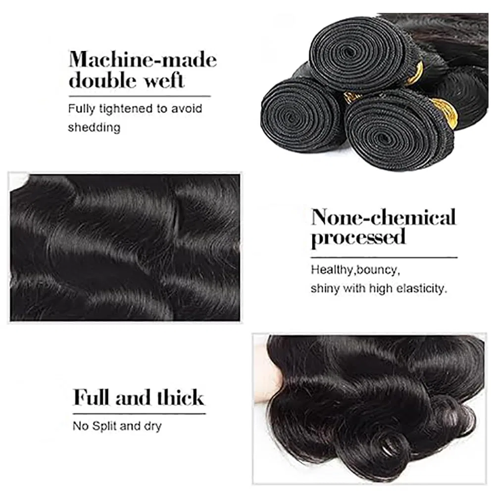 Наращивание волос Body Wave из натуральных волос Remy, 3 пучка, двойной уток, #1B натуральный черный, 86 см Shoaiye, #1B-Bb — фото 2