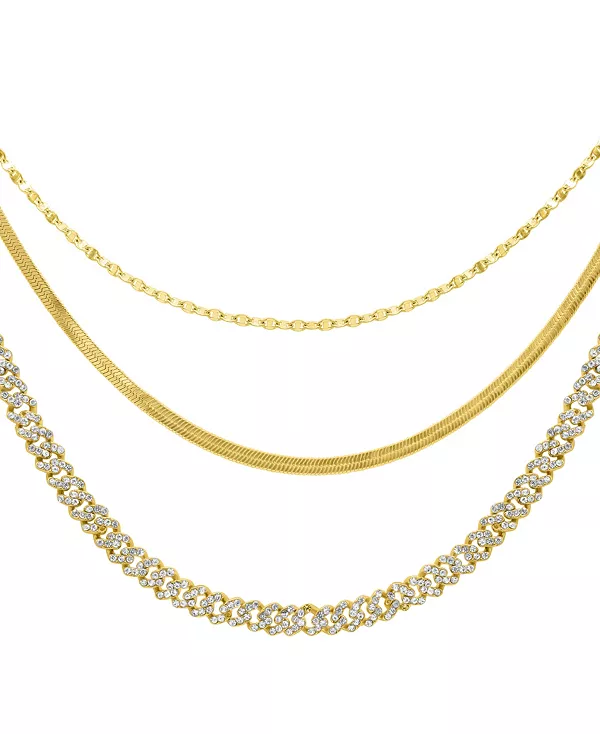 

Комплект из золотых регулируемых цепочек-ожерельев с подвесками в форме валентинки, елочкой и 8-миллиметровыми кристаллами Adornia, gold