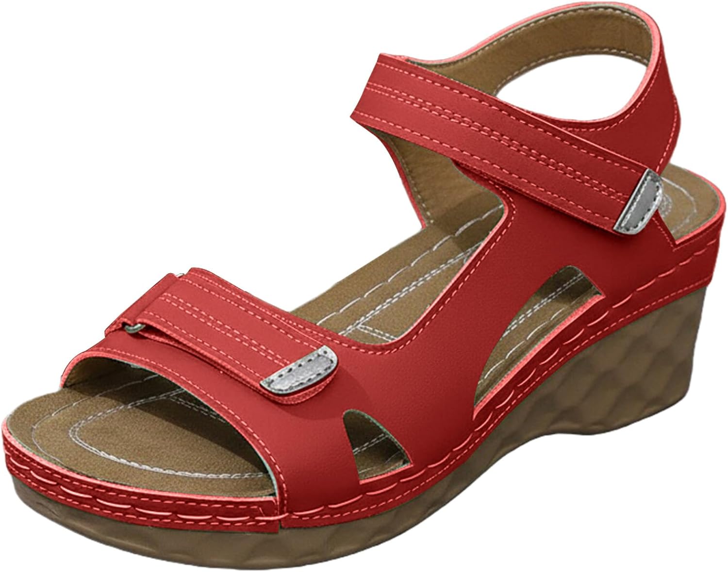 

Женские удобные ортопедические сандалии с поддержкой свода стопы, сандалии для ходьбы, открытый носок, на платформе, для лечения подошвенного фасциита, летние повседневные туфли, модные нескользящие Toumov, красный