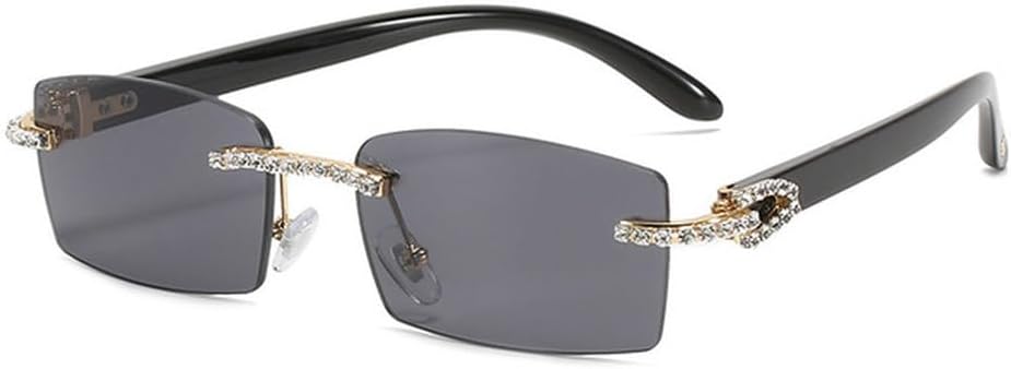

Женские солнцезащитные очки без оправы с бриллиантами, винтажные прямоугольные солнцезащитные очки, женские солнцезащитные очки со стразами, градиентные цвета HHZZYVY, C1 Black-black