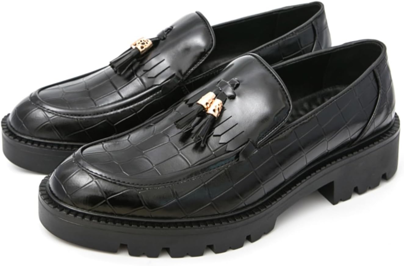 

Винтажные кожаные лоферы с перфорацией и кисточками для мужчин Khwfjas, черный