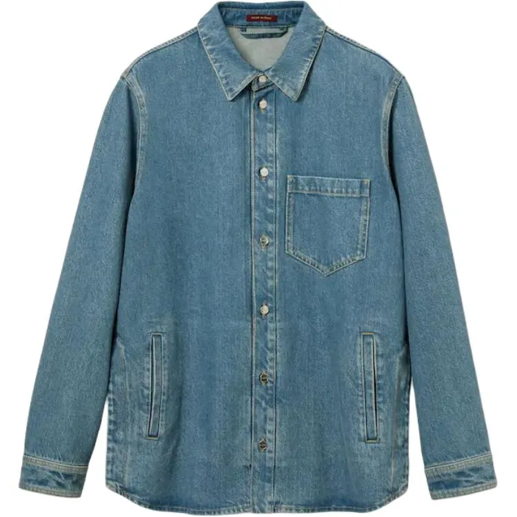 Рубашка мужская GUCCI Blue Pointed Collar Moderate Denim, с отложным воротником, синяя