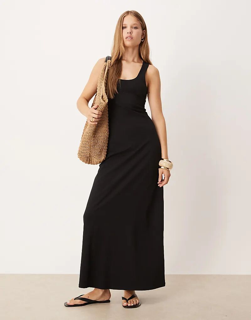

Платье макси ASOS DESIGN со сплошным вырезом и борцовкой черного цвета