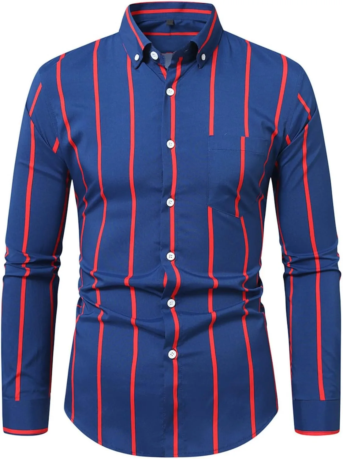 

Мужская рубашка с длинным рукавом в полоску, Slim Fit, офисная