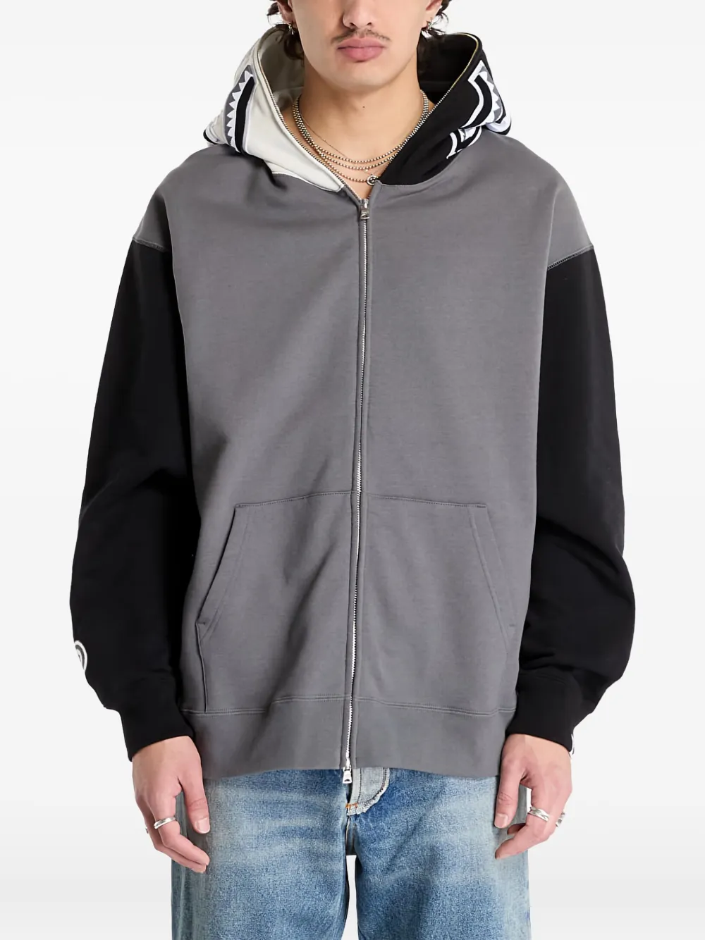 

Худи на молнии с узором A BATHING APE, серый