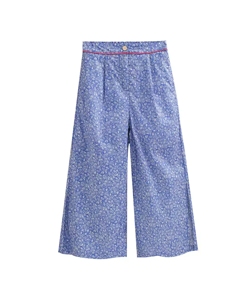 

Синие брюки для девочки с белым принтом и отделкой цвета фуксии Dadati, синий