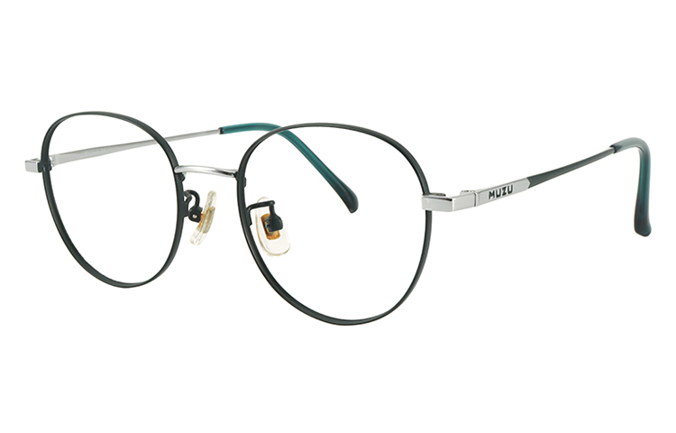 

MUZU Унисекс овальные очковые оправы из сплава, Dark green l Silver-C30 with 0 degree anti-blue light lenses