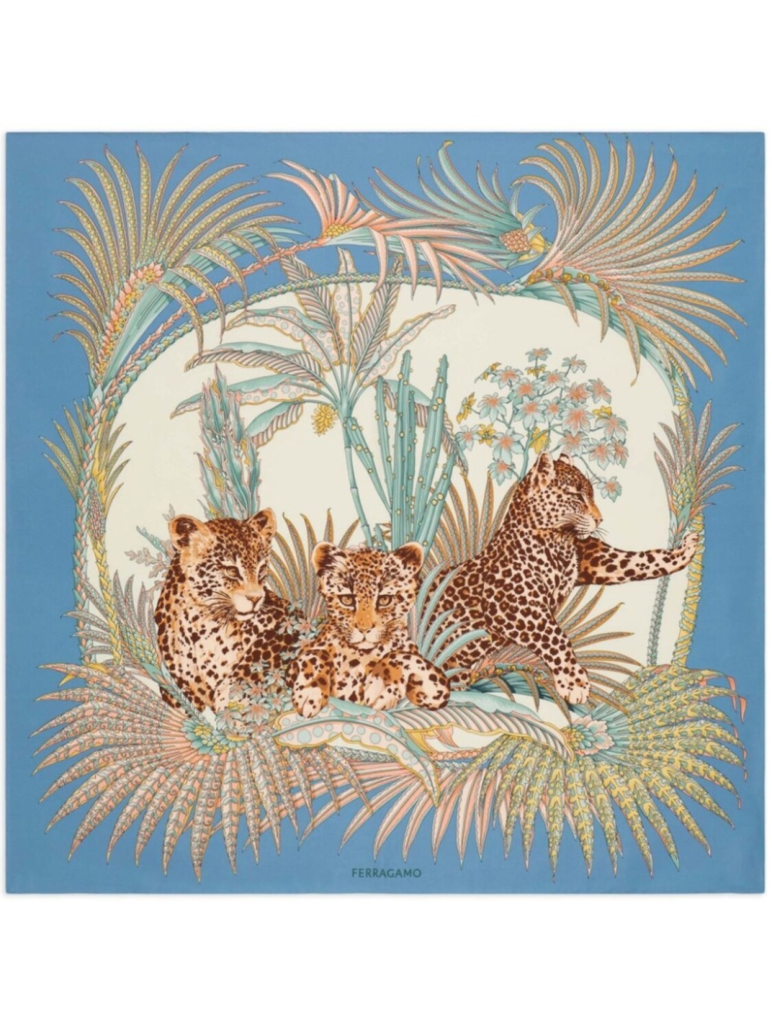 

Шелковый платок с принтом Leopard Ferragamo, синий