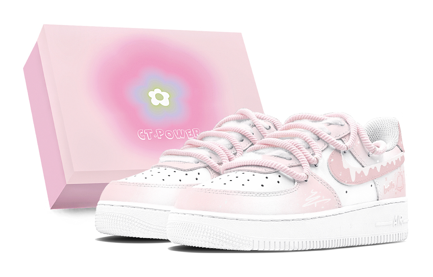 

Nike Air Force 1 Противоскользящие Износостойкие Низкие Детские Скейтбординговые Кроссовки Бело-Розовые Подростковые