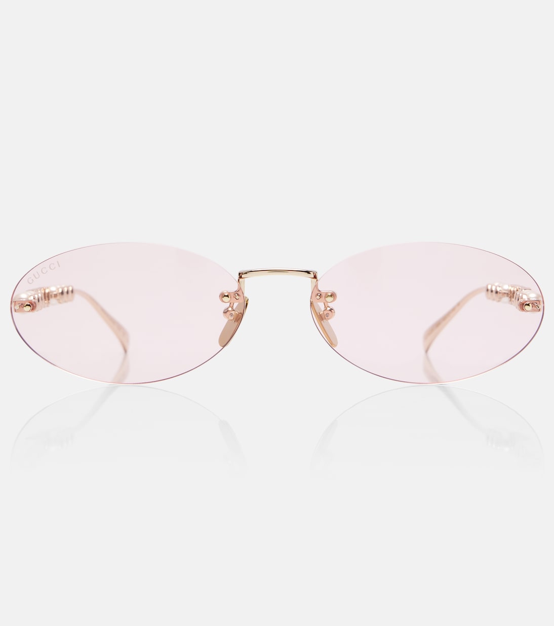 

Овальные солнцезащитные очки с логотипом Gucci, Gold-Gold-Pink