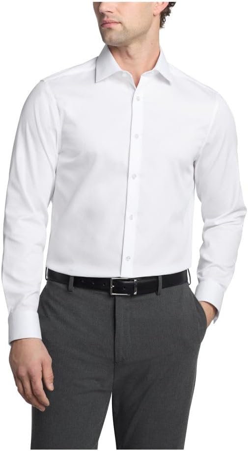 

Мужская рубашка Calvin Klein, не требующая глажки, эластичная, приталенная, однотонная, White