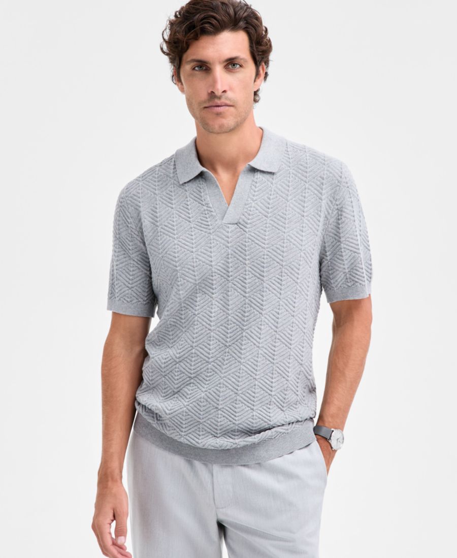 

Мужская рубашка-поло с воротником-стойкой и геометрическим узором Alfani, Zinc Heather, Синий, Мужская рубашка-поло с воротником-стойкой и геометрическим узором Alfani, Zinc Heather