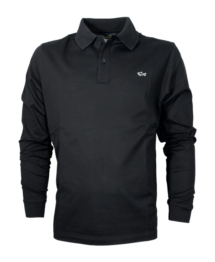 

Хлопковая рубашка-поло пику с длинными рукавами Paul & Shark, черный