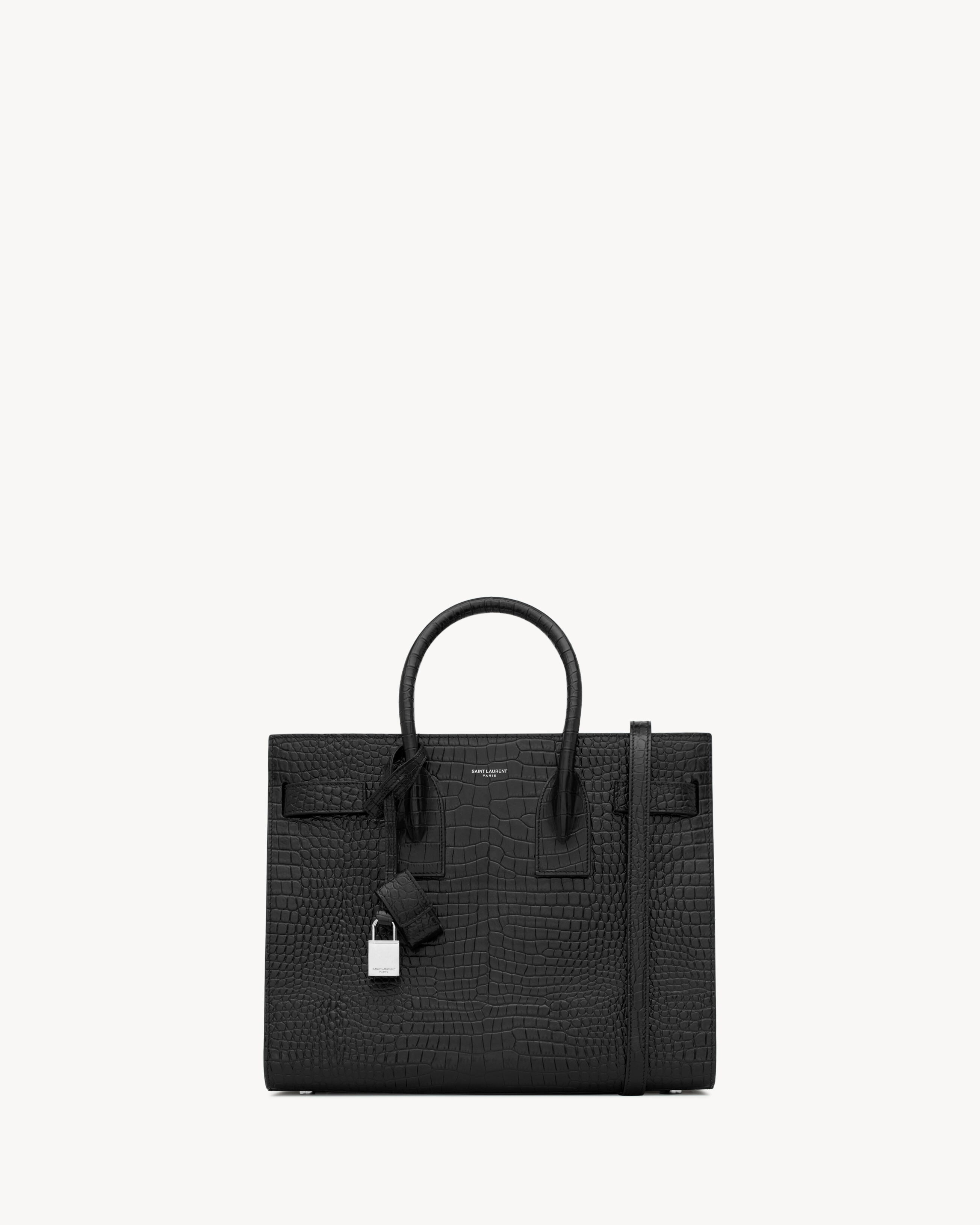 Сумка Sac de Jour из кожи с тиснением под крокодила - маленькая Saint Laurent, черный