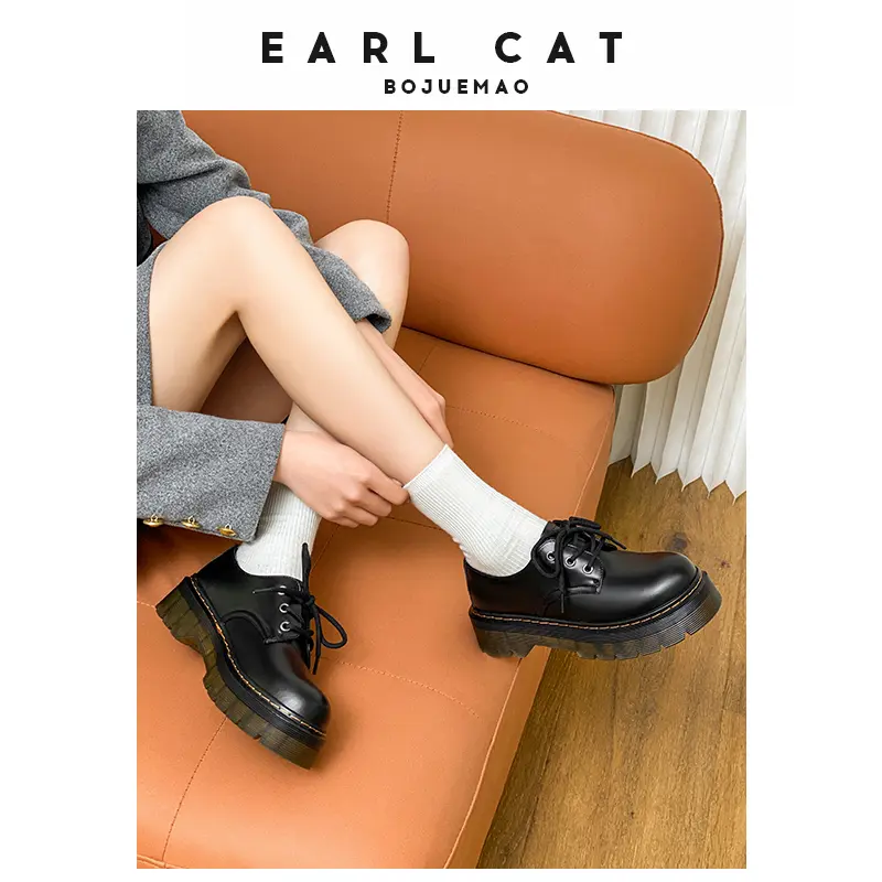 Женские повседневные туфли Black Earl Cat, мягкая черная кожа — фото 4