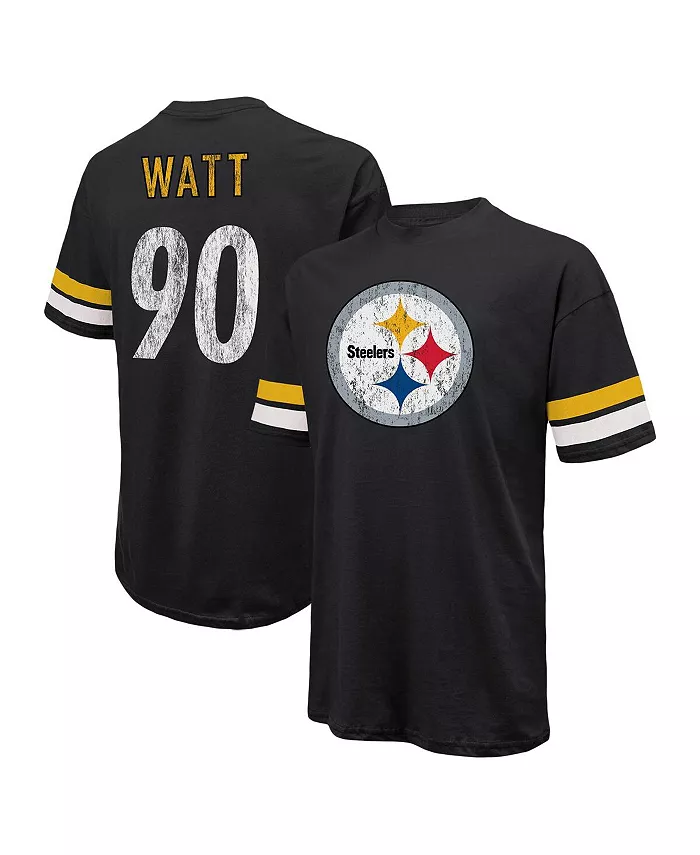 

Мужская футболка Threads T.J. Watt с принтом имени и номера в черном винтажном стиле Pittsburgh Steelers, оверсайз Majestic