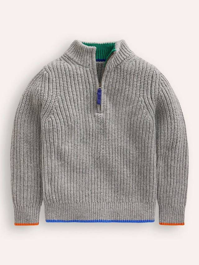 

Вязаный джемпер kids'heritage на молнии наполовину Mini Boden, цвет Grey Marl