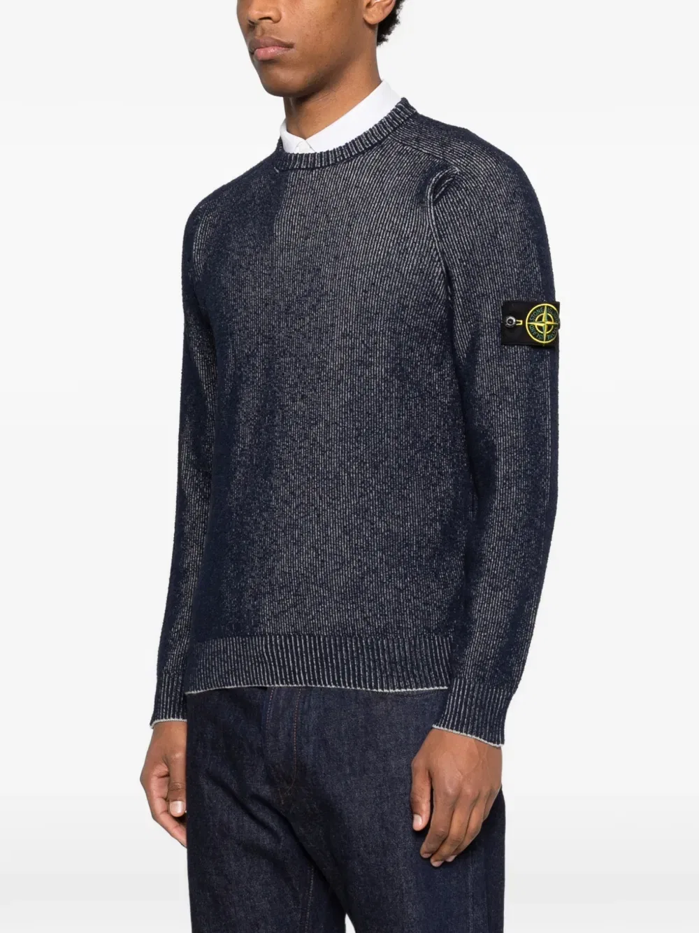 Свитер с фактурным круглым вырезом Stone Island, синий — фото 3