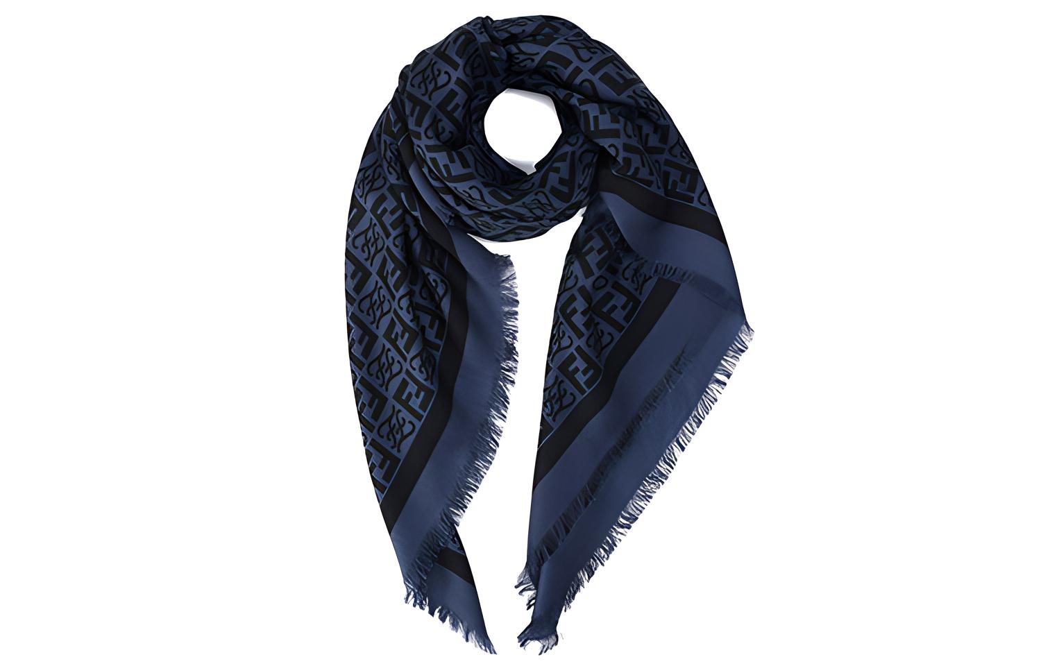 

Шелковый шарф мужской темно-синий черный FENDI