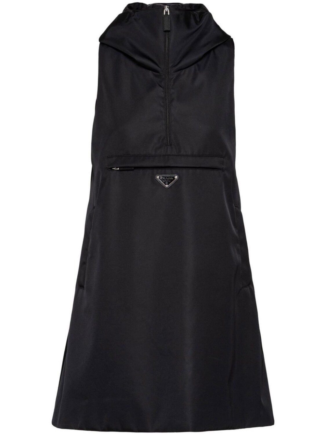 

Prada платье мини с капюшоном и логотипом, черный